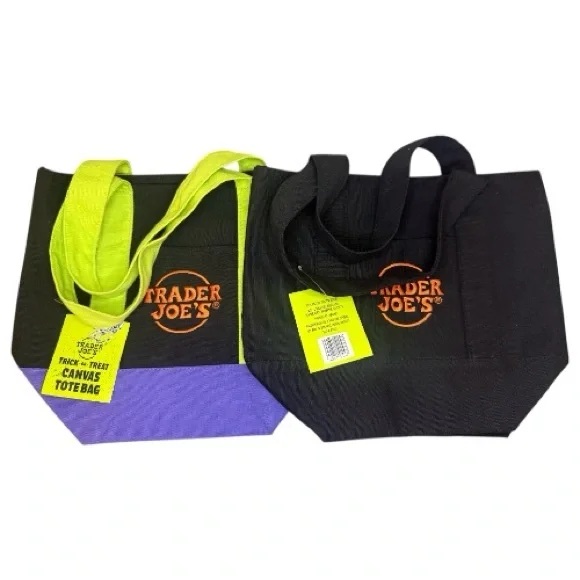 Trader Joe's Mini Canvas Tote Bag Set - Black and Purple (2) - Picture 12 of 12